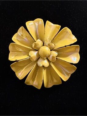Vintage Corso Yellow Floral Enamel Brooch Flower Pin